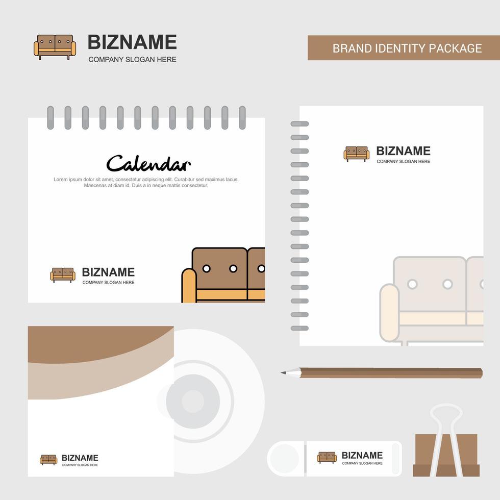 modèle de calendrier de logo de canapé couverture de cd journal intime et modèle de vecteur de conception de paquet stationnaire de marque usb