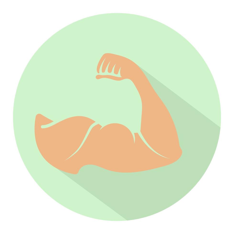 la force musculaire du bras humain ou l'icône plate du biceps brachii isolée sur un fond rond. vecteur