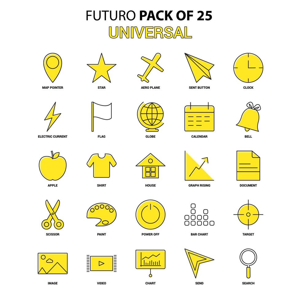 ensemble d'icônes universelles jaune futuro dernier pack d'icônes de conception vecteur