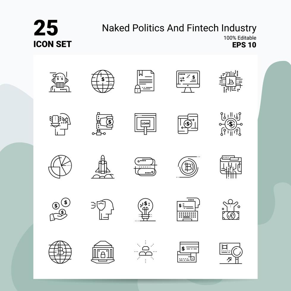 25 jeu d'icônes de politique nue et de l'industrie fintech 100 eps modifiables 10 fichiers logo d'entreprise concept idées conception d'icône de ligne vecteur