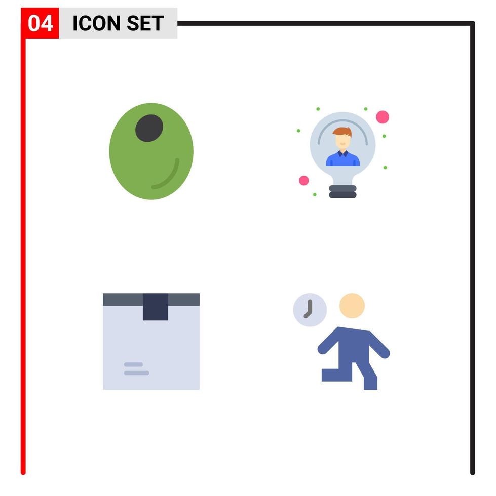 ensemble moderne de 4 icônes et symboles plats tels que l'ampoule de livraison d'olive personne produit éléments de conception vectoriels modifiables vecteur