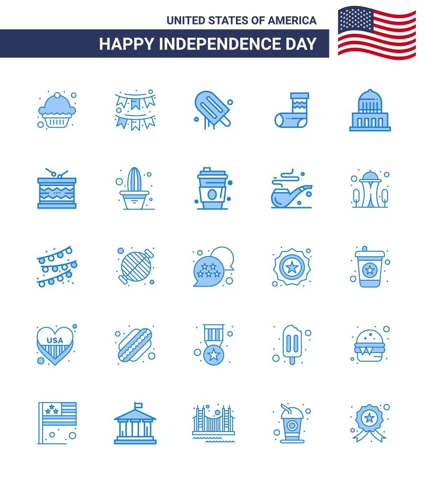 groupe de 25 blues pour le jour de l'indépendance des états-unis d'amérique tels que le cadeau de la ville glace festivité célébration modifiable usa day vector design elements