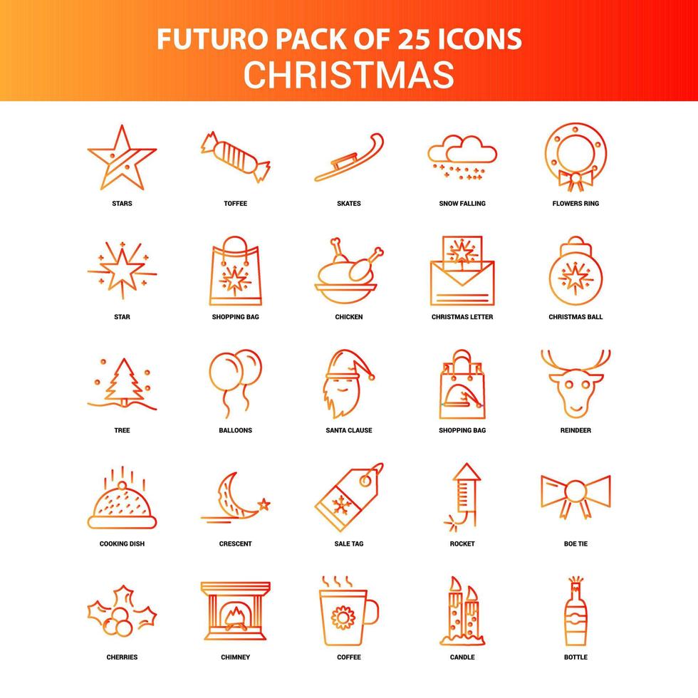 jeu d'icônes de noël futuro 25 orange vecteur