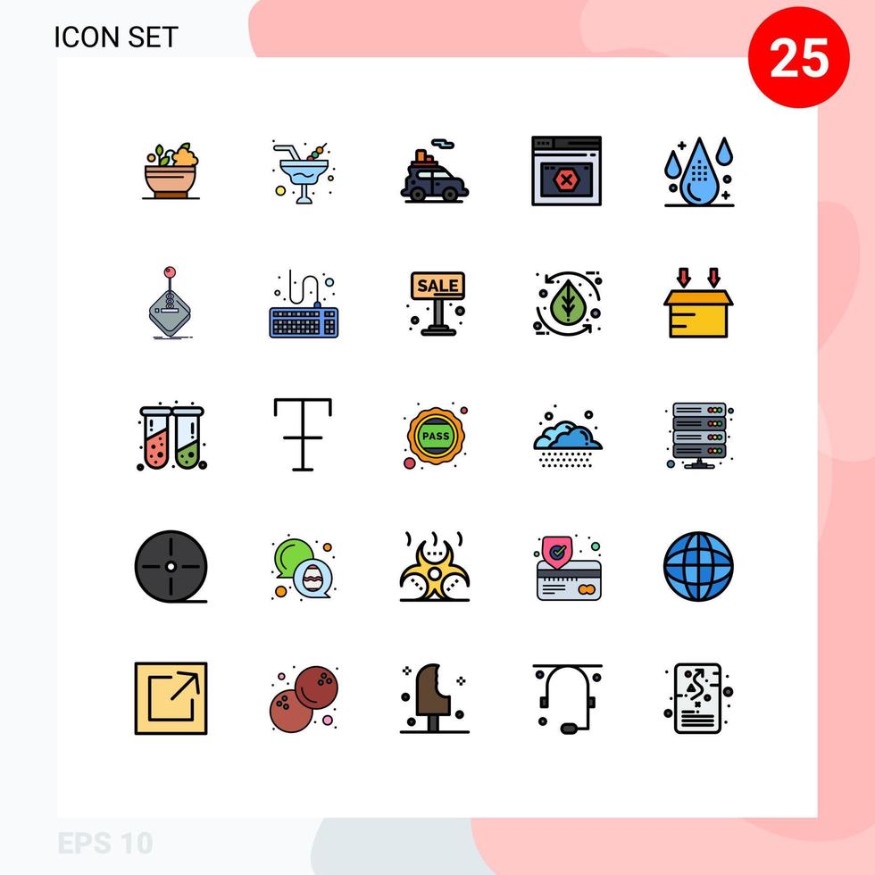 ensemble moderne de 25 pictogrammes de couleurs plates de lignes remplies d'éléments de conception vectoriels modifiables pour le site Web de codage vecteur