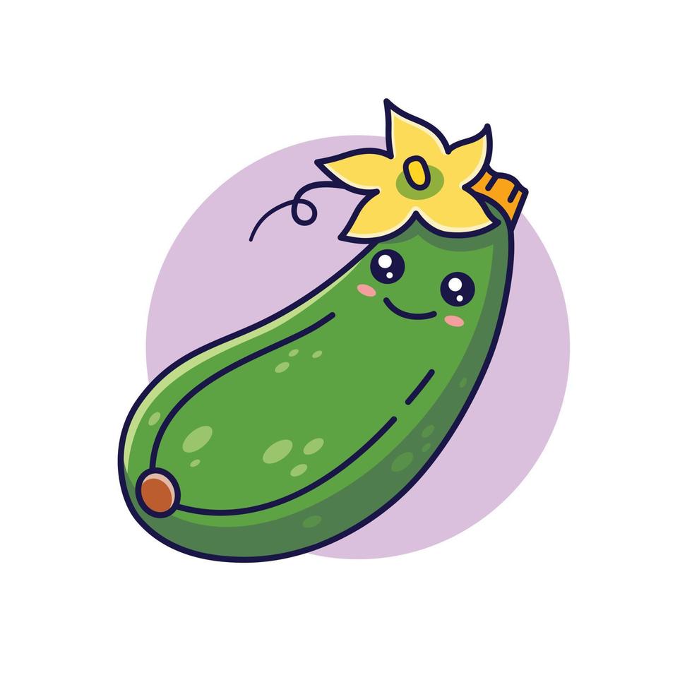 illustration d'icône de dessin animé de courgettes kawaii mignon. concept d'icône plate végétale alimentaire isolé sur fond blanc vecteur