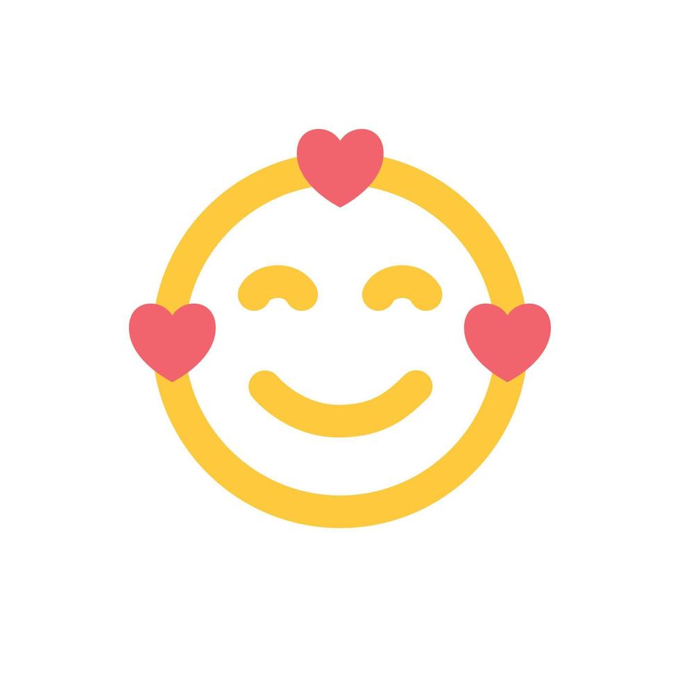 icône de sourire, visage heureux amoureux, emoji souriant, autocollant jaune avec des coeurs. illustration plate de vecteur. icône de l'amour. vecteur