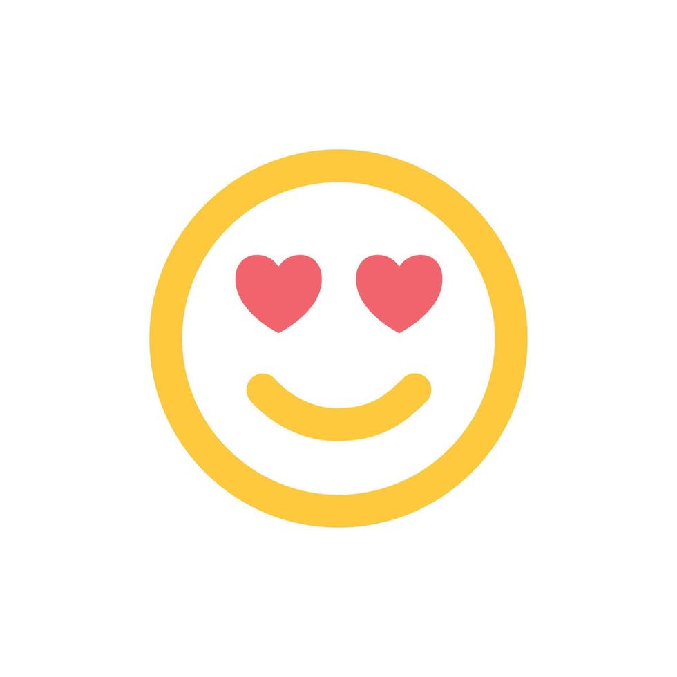 icône de sourire, visage heureux amoureux, emoji souriant, autocollant jaune avec des yeux de coeur. illustration plate de vecteur. icône de l'amour. vecteur