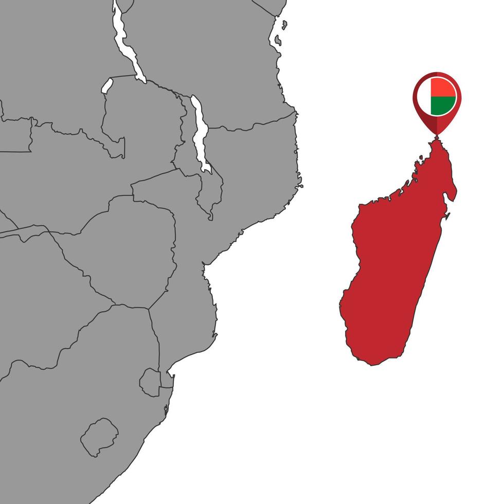 épinglez la carte avec le drapeau de madagascar sur la carte du monde. illustration vectorielle. vecteur