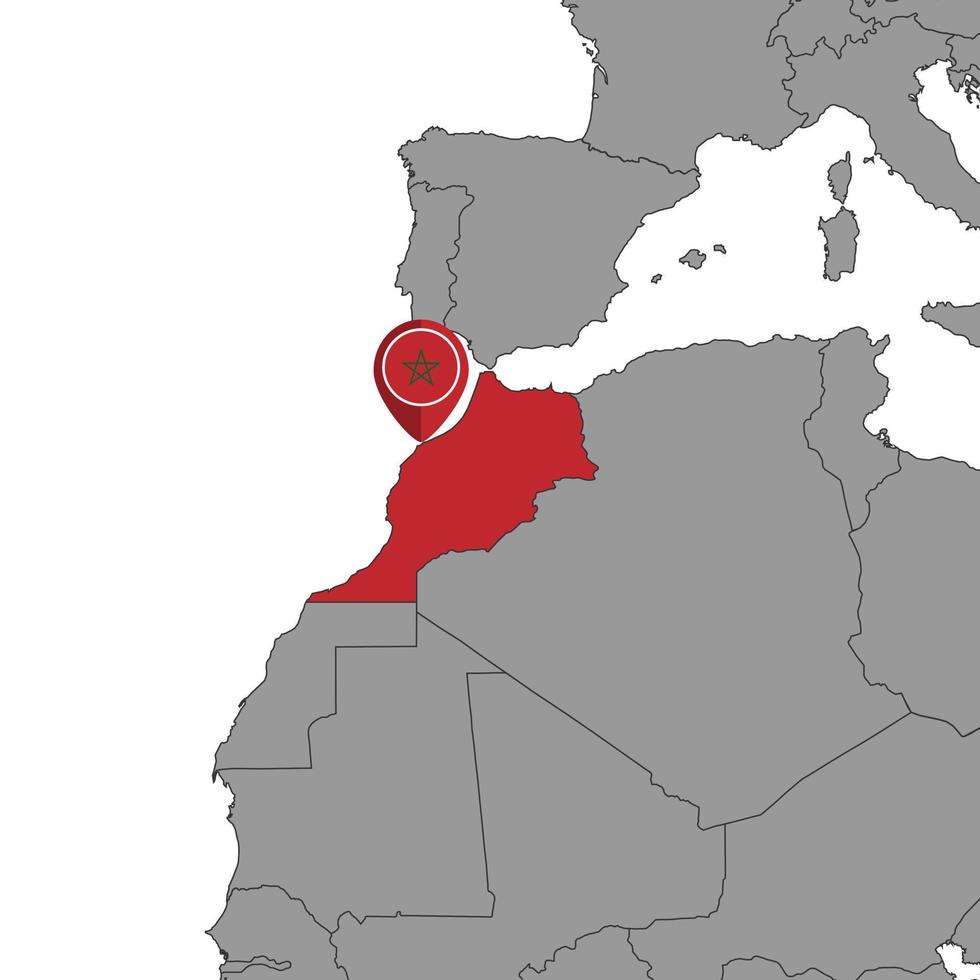 épinglez la carte avec le drapeau du maroc sur la carte du monde. illustration vectorielle. vecteur