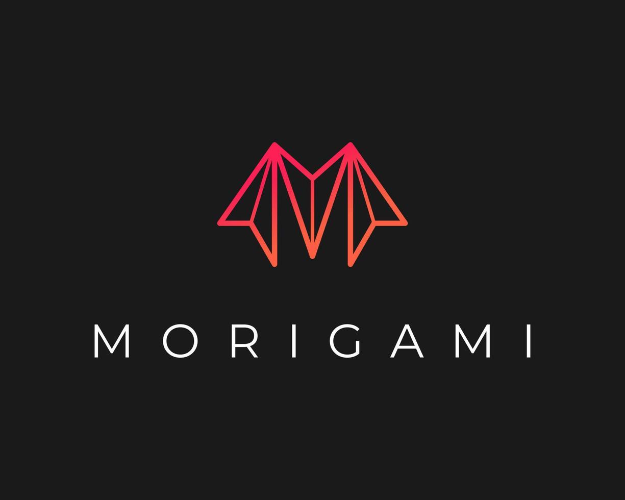 origami papier ligne géométrique curseur pointeur connexion maillage lettre m monogramme vecteur logo création