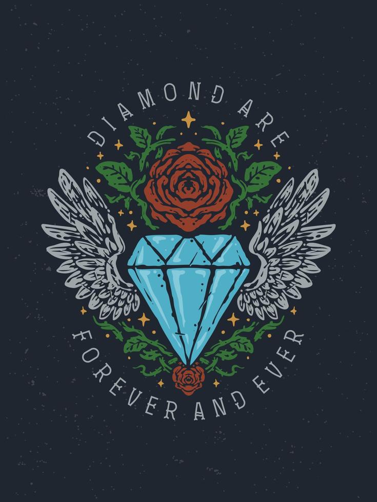 diamant éternel et roses illustration vintage vecteur