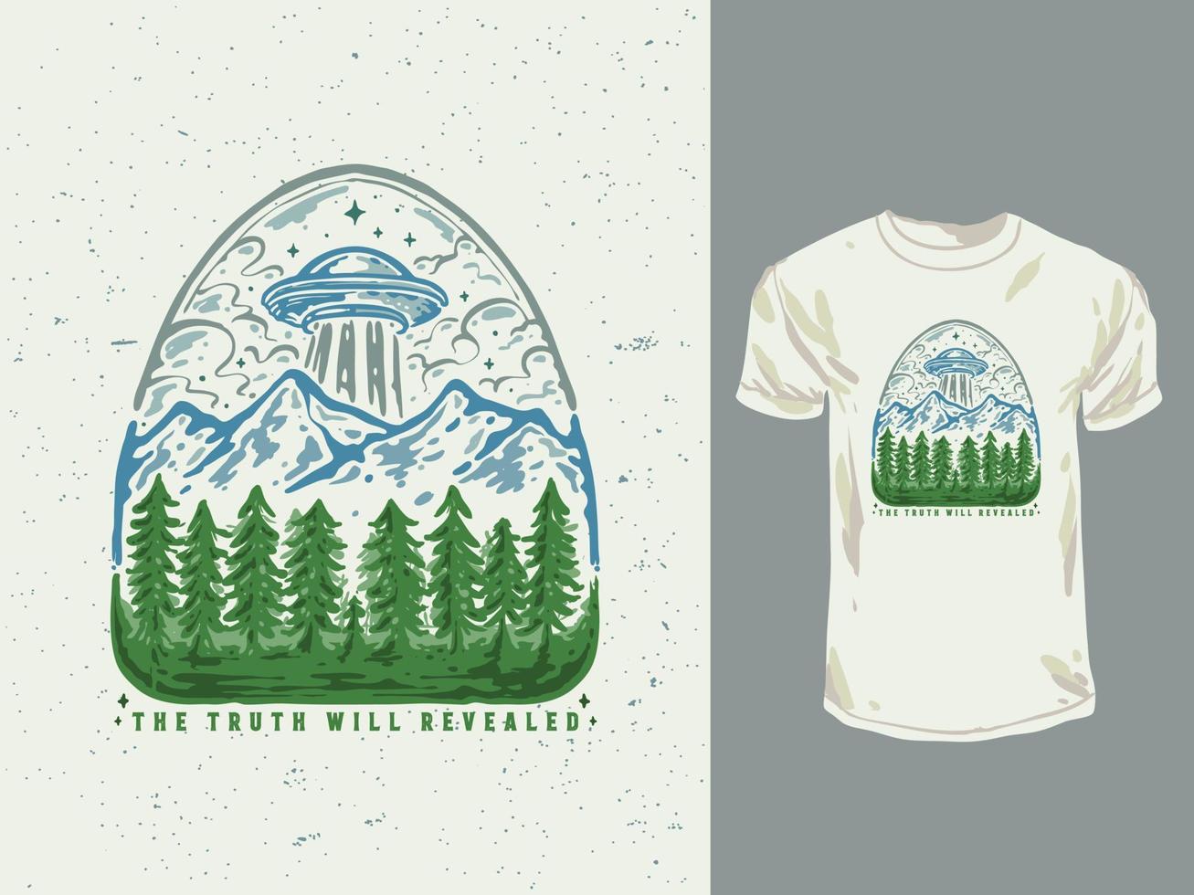 conception de t-shirt vintage ovni sur la forêt vecteur