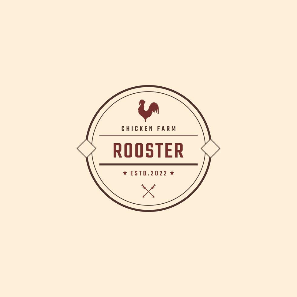 emblème de badge rétro vintage logo de coq rouge coq. idéal pour l'agriculture alimentaire de restaurant de ferme et d'autres entreprises vecteur