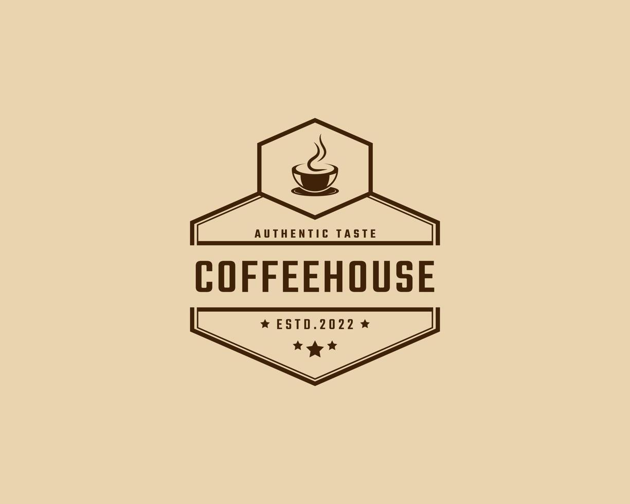 café rétro vintage emblème logotype avec grain de café silhouette logo design style linéaire vecteur