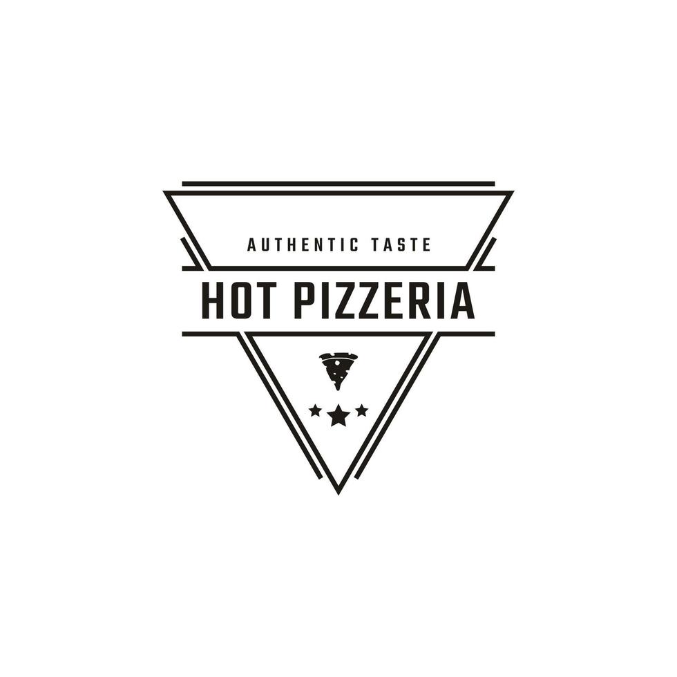 tranche de pizza emblème badge rétro vintage, pizzeria restaurant bar bistro logo design style linéaire vecteur