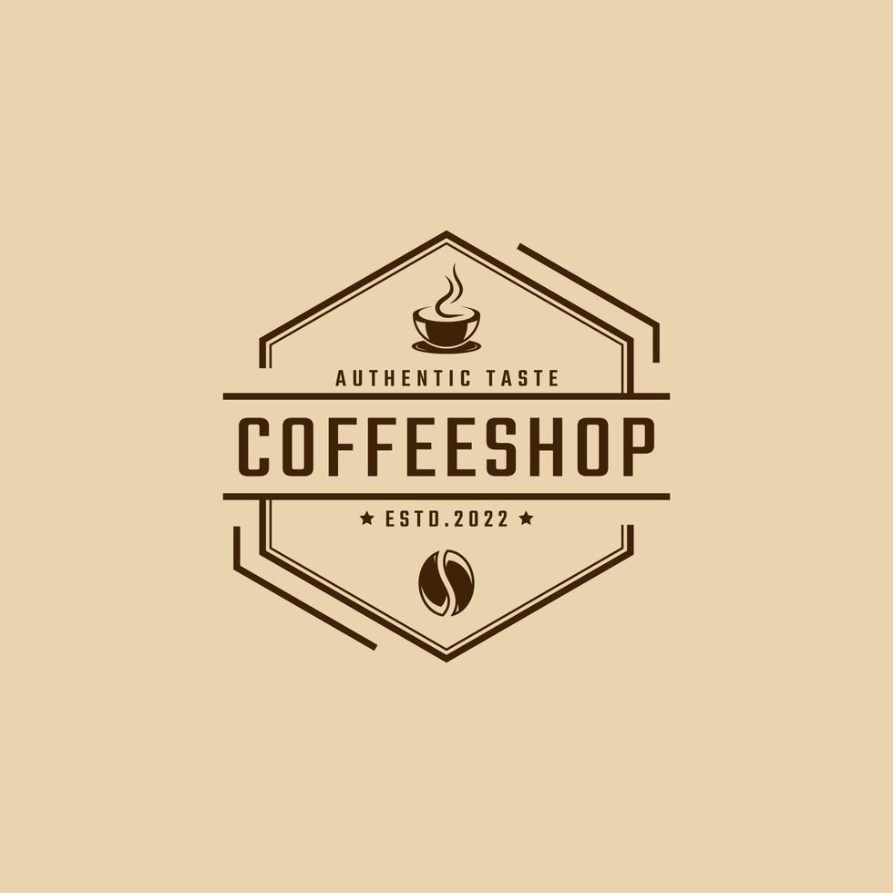 café rétro vintage emblème logotype avec grain de café silhouette logo design style linéaire vecteur