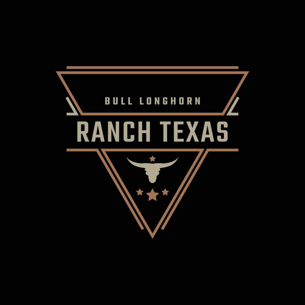 emblème d'insigne rétro vintage texas longhorn, style linéaire de conception de logo de bétail de taureau de pays occidental vecteur