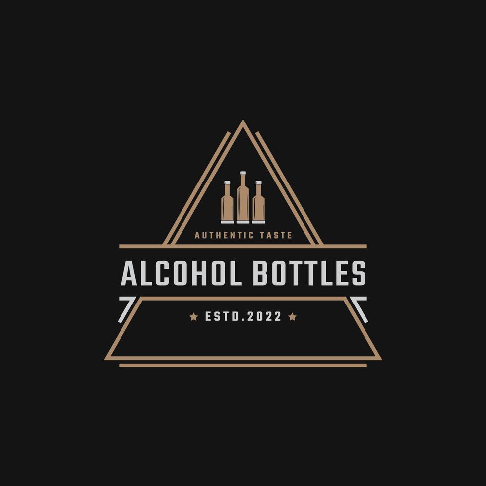 boisson d'emblème de badge rétro vintage, verres à vin, bouteilles, bière, boissons, style linéaire de conception de logo de restaurant vecteur