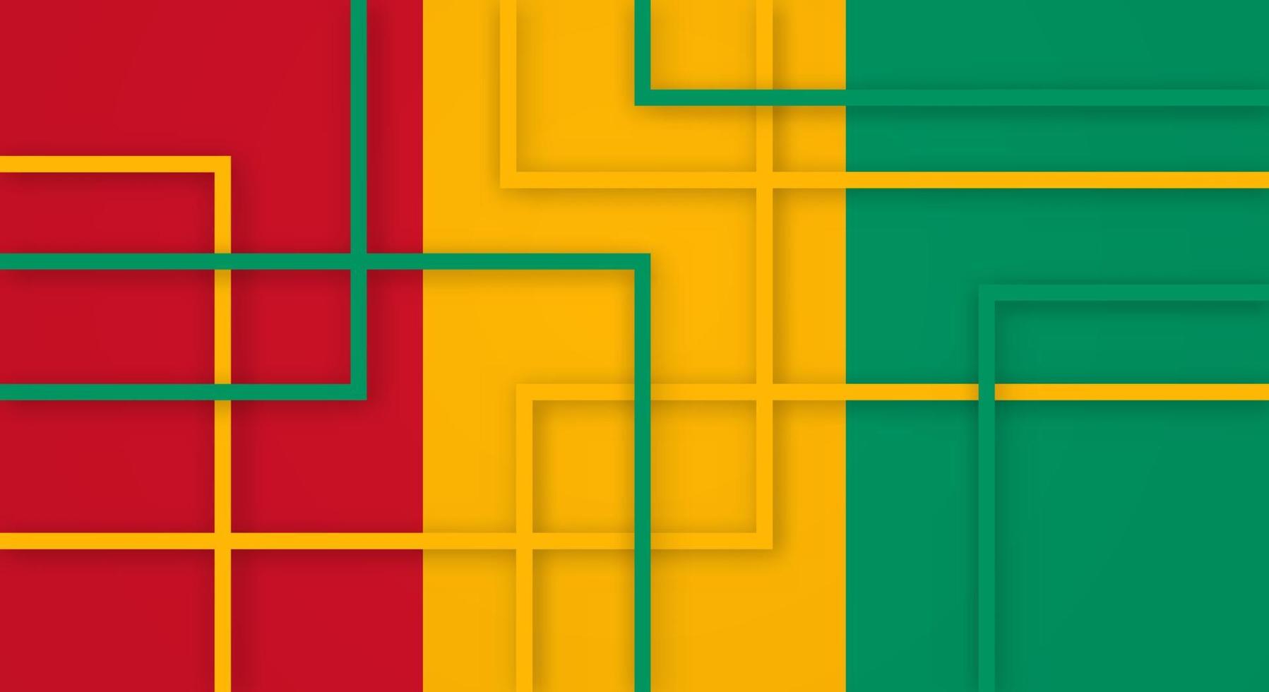 lignes géométriques abstraites rayures carrées papercut fond avec drapeau de la guinée vecteur