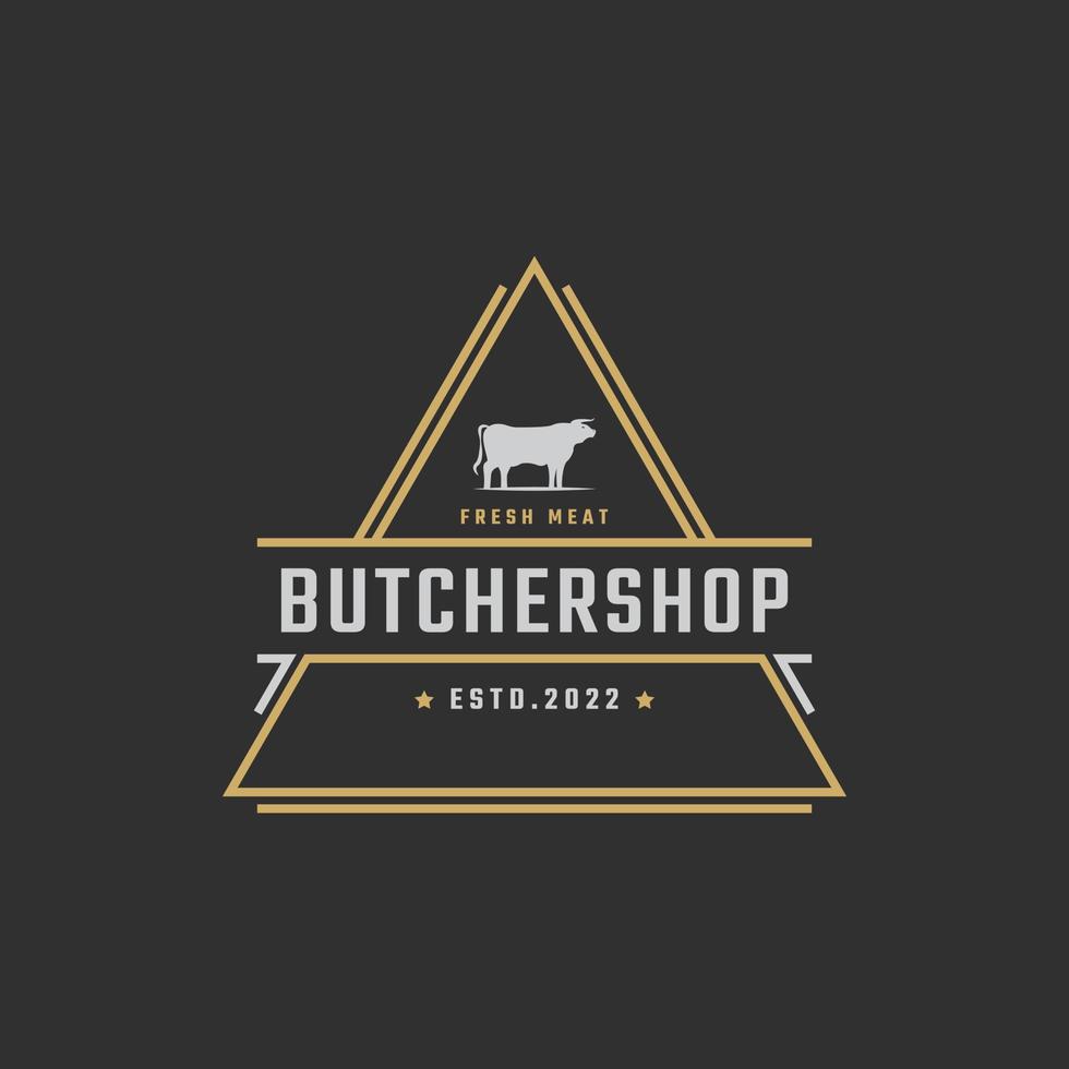 emblème de badge rétro vintage silhouette de taureau de steak house bon pour la conception de logo de ferme ou de restaurant style linéaire vecteur