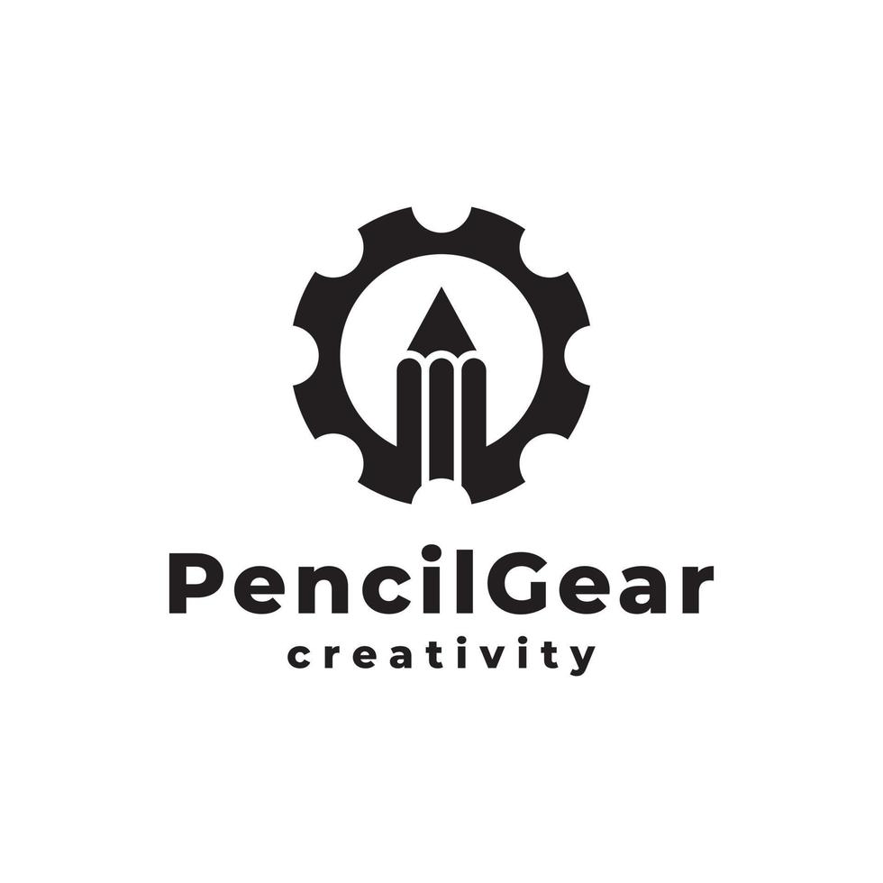 icône de logo de crayon d'engrenage pour le symbole de rédaction et de blogging ou l'élément de logo vecteur