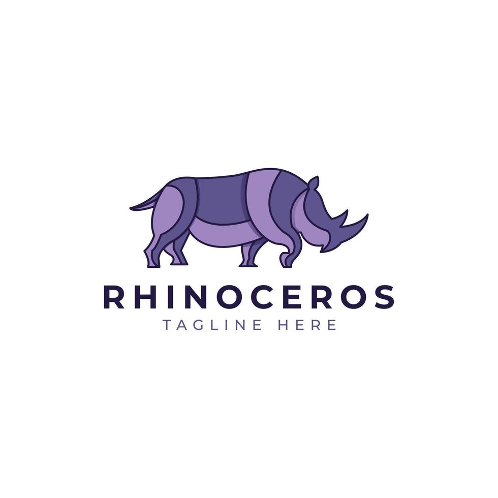 logo minimaliste linéaire d'art de ligne de rhinocéros. contour rhinocéros style plat vecteur premium