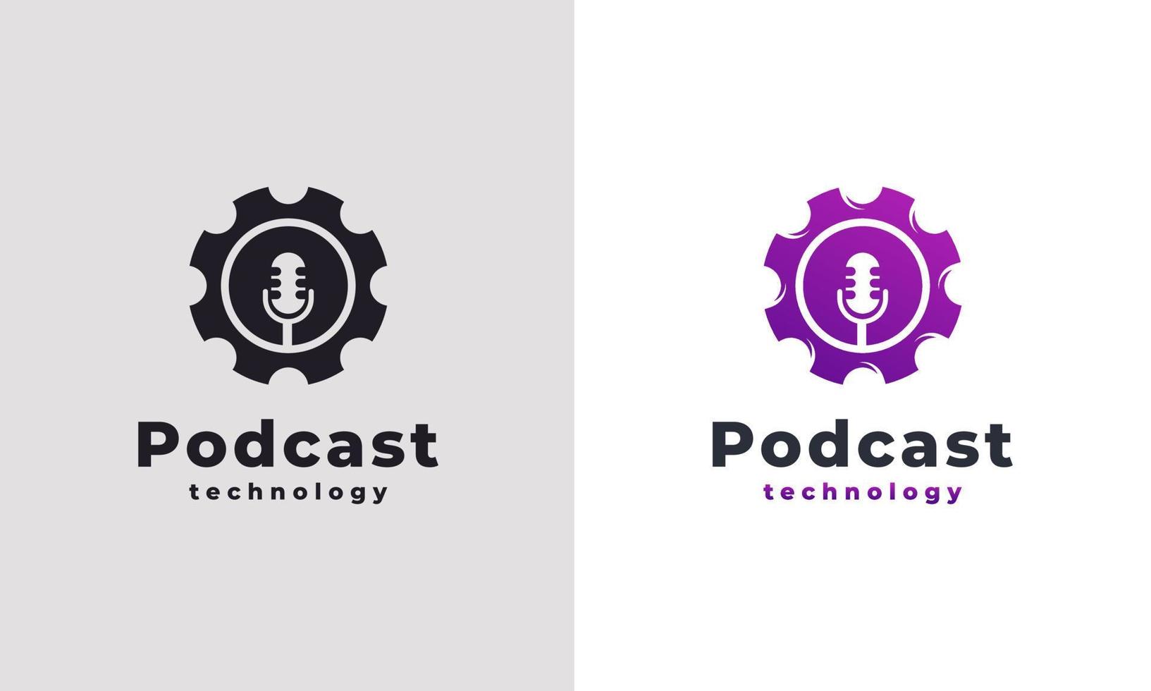 Élément de modèle de conception de logo de podcast à engrenage simple vecteur