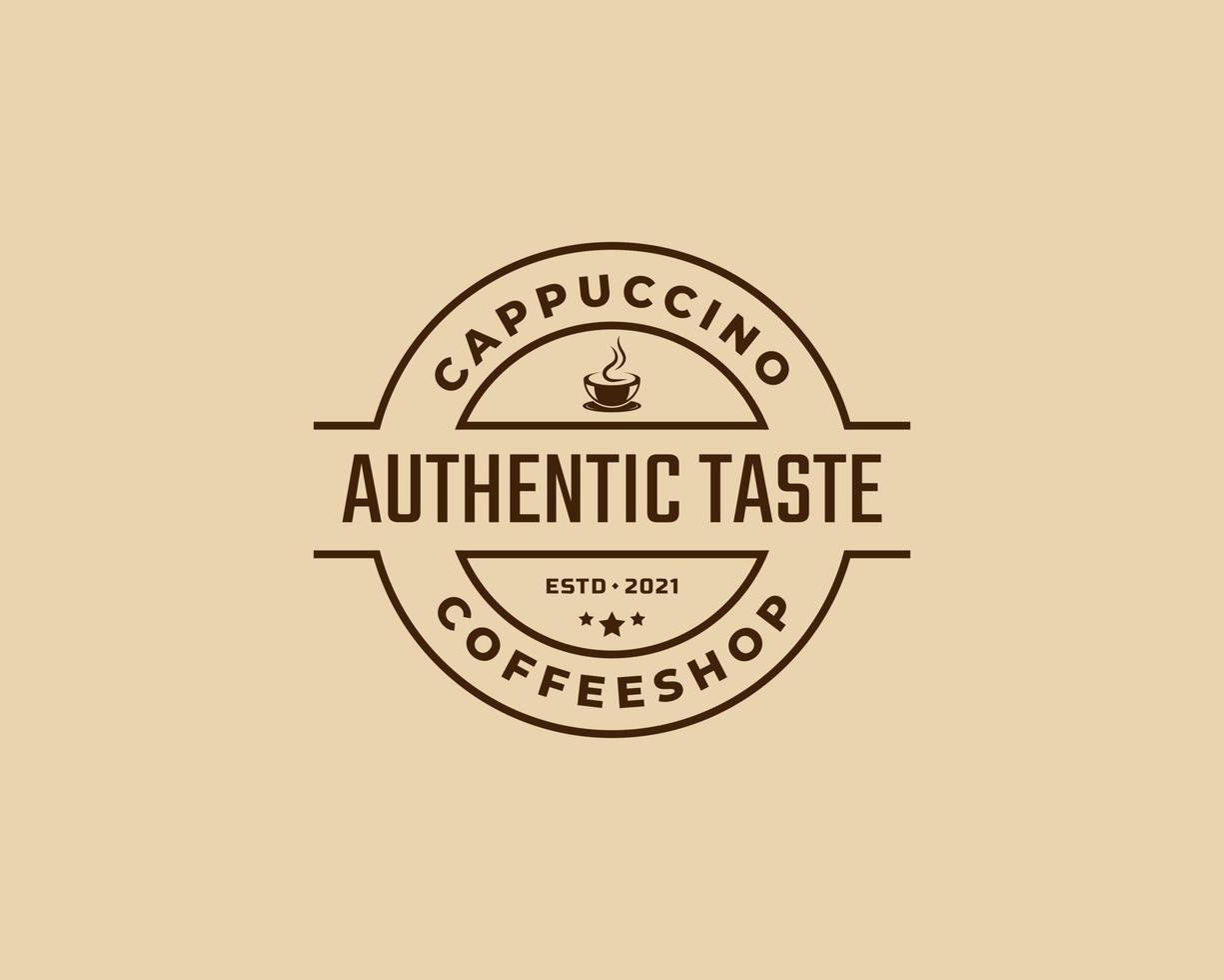 café rétro vintage emblème logotype avec grain de café silhouette logo design style linéaire vecteur