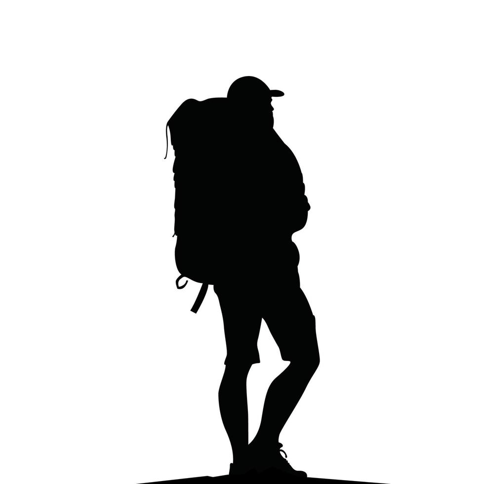 silhouettes de randonneur. homme de randonnée avec la silhouette de sacs à dos. personnes avec des silhouettes vectorielles de sac à dos. alpiniste grimpeur randonneur. randonneur. vecteur