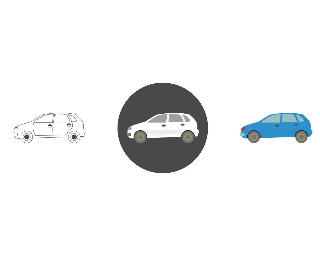 conception de vecteur de voiture, dessin au trait, icône de voiture contrastée blanche et colorée, conception vectorielle complète