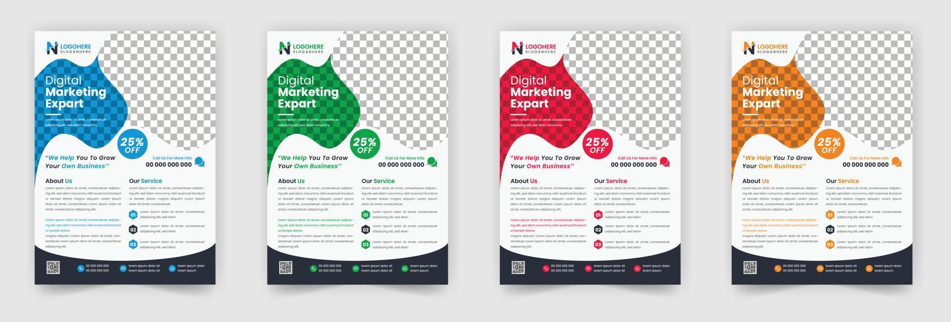 modèle de conception de flyer d'entreprise minimaliste simple avec une couleur bleu jaune rouge vert vecteur