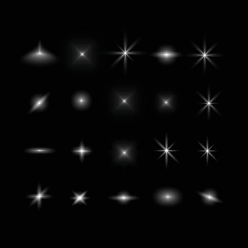 ensemble d'effet de lumière parasite fusées éclairantes réalistes étoiles lumières soleil flash étoiles effet vecteur