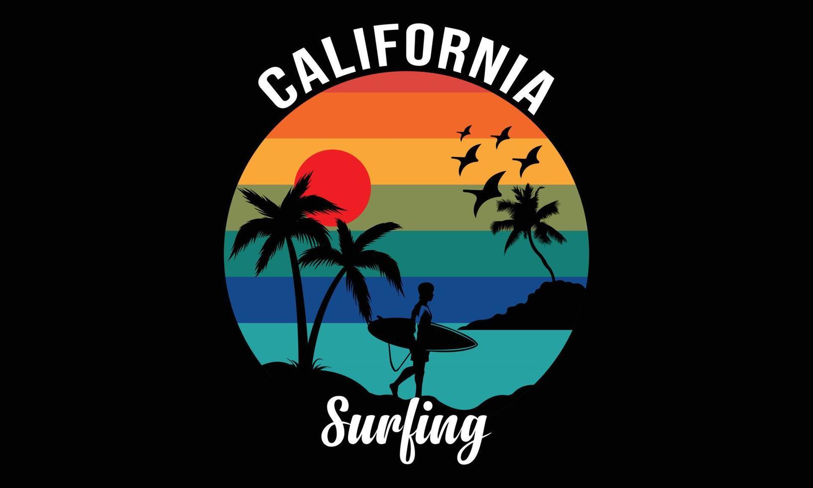 surf californie typographie illustration vectorielle et design coloré. conception de t-shirt vecteur surf californie typographie