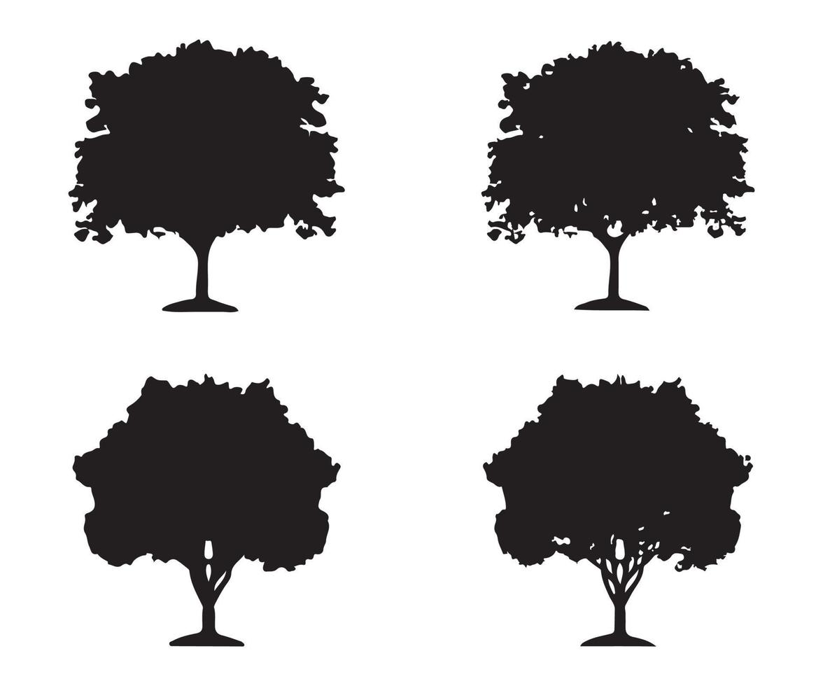 vecteur de silhouette d'arbre. silhouettes d'arbres forestiers isolés en noir sur fond blanc. ensemble vectoriel de silhouettes d'arbres