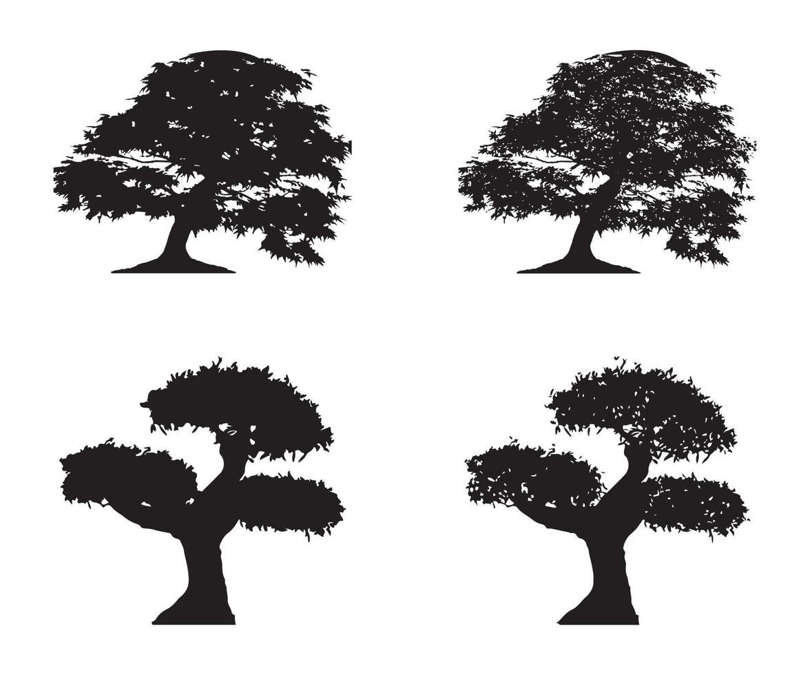 vecteur de silhouette d'arbre. silhouettes d'arbres forestiers isolés en noir sur fond blanc. ensemble vectoriel de silhouettes d'arbres