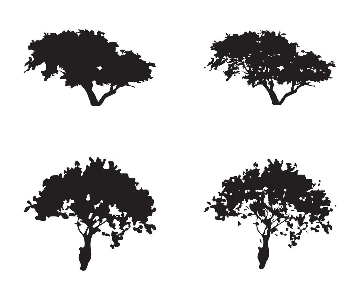 vecteur de silhouette d'arbre. silhouettes d'arbres forestiers isolés en noir sur fond blanc. ensemble vectoriel de silhouettes d'arbres