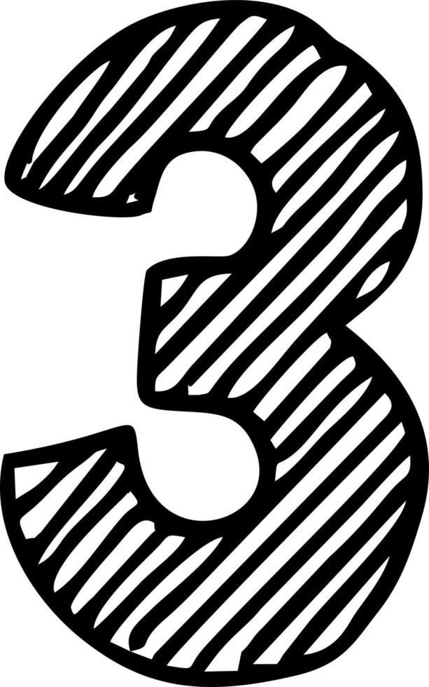 croquis vectoriel de trois lettres numériques. numéro de vecteur dessiné à la main