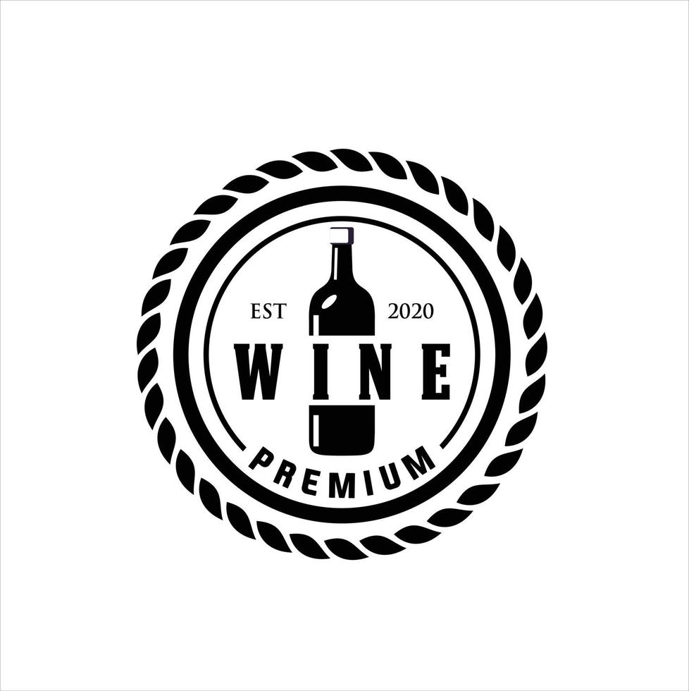 logo vectoriel de magasin de vin avec image de bouteille de vin sur fond blanc.