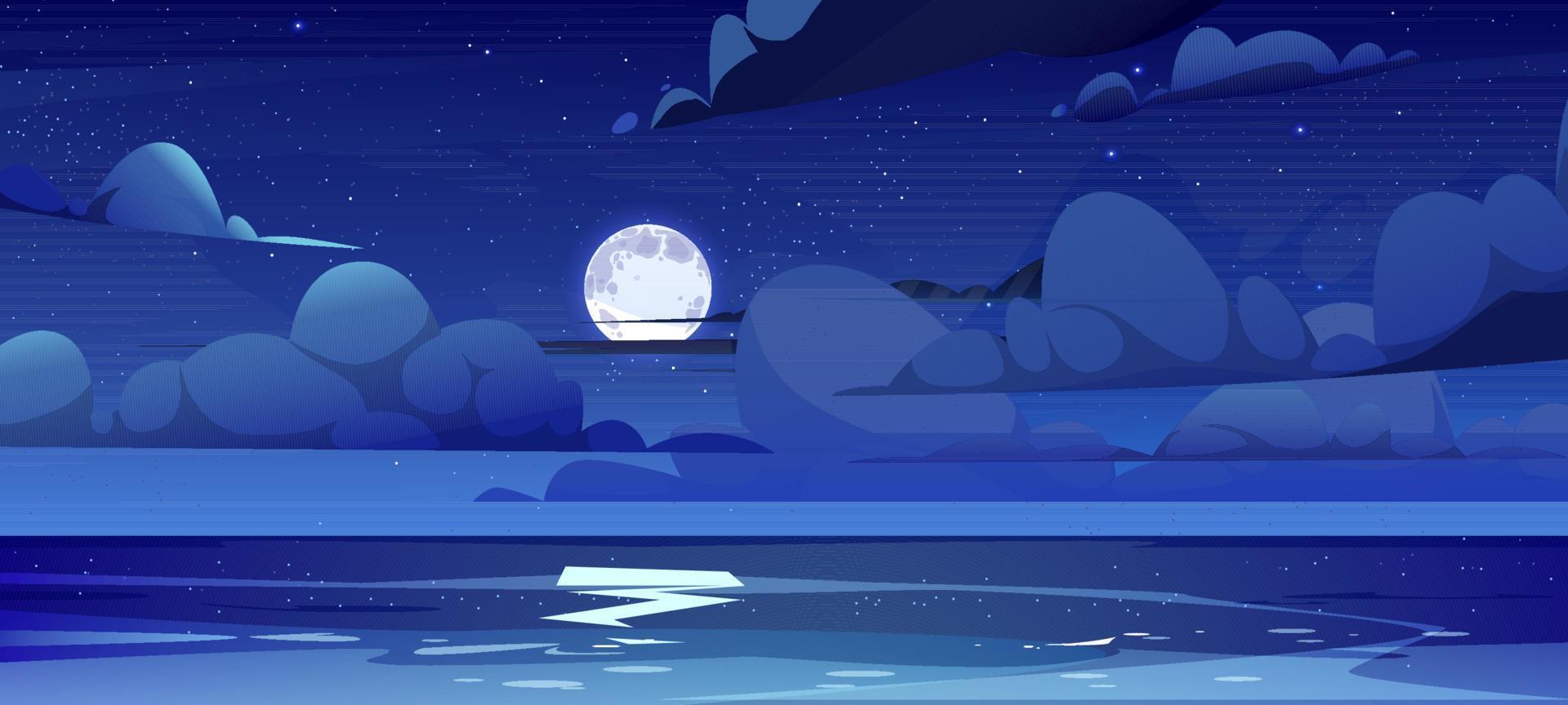 paysage de mer avec la lune dans le ciel la nuit vecteur