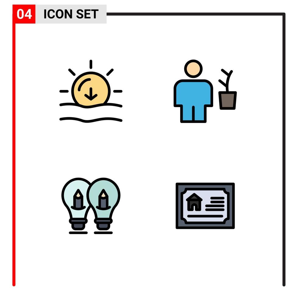 pack d'icônes vectorielles stock de 4 signes et symboles de ligne pour la nature ampoule météo solution humaine éléments de conception vectoriels modifiables vecteur
