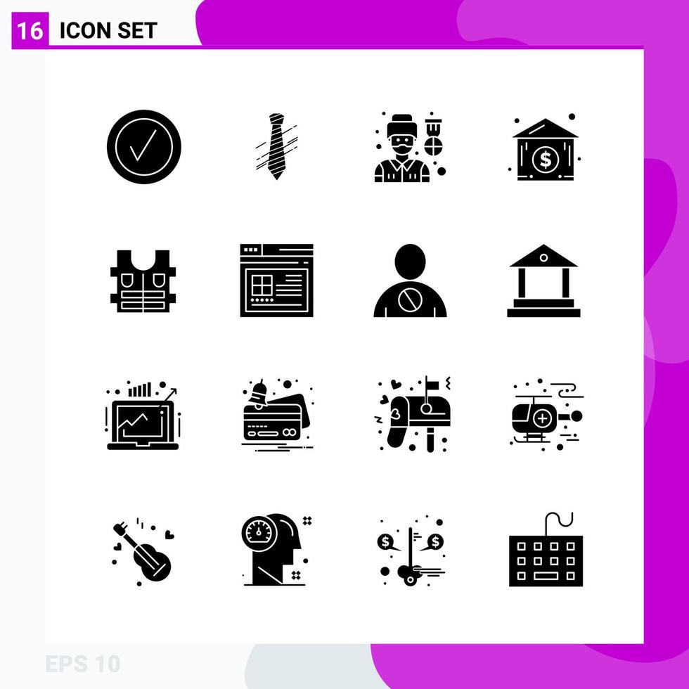 ensemble d'icônes solides pack de 16 icônes de glyphes isolés sur fond blanc pour l'impression web et l'arrière-plan vectoriel d'icône noire créative mobile