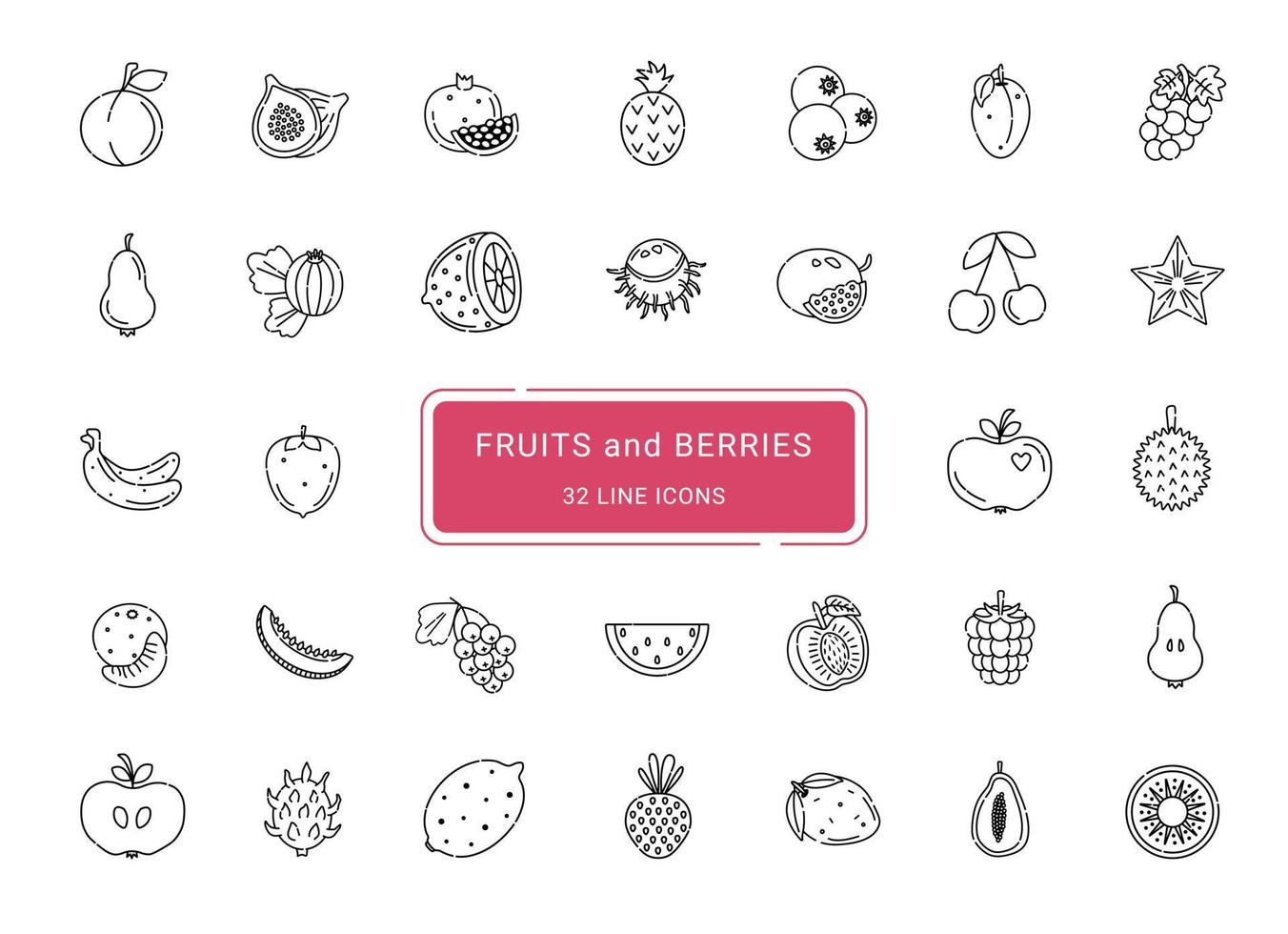 fruits et baies, icônes vectorielles de 32 lignes vecteur