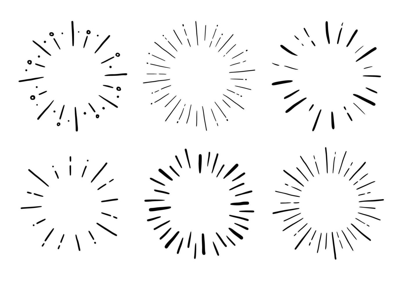 doodle cercle sunburst, jeu de rayons scintillants. vecteur