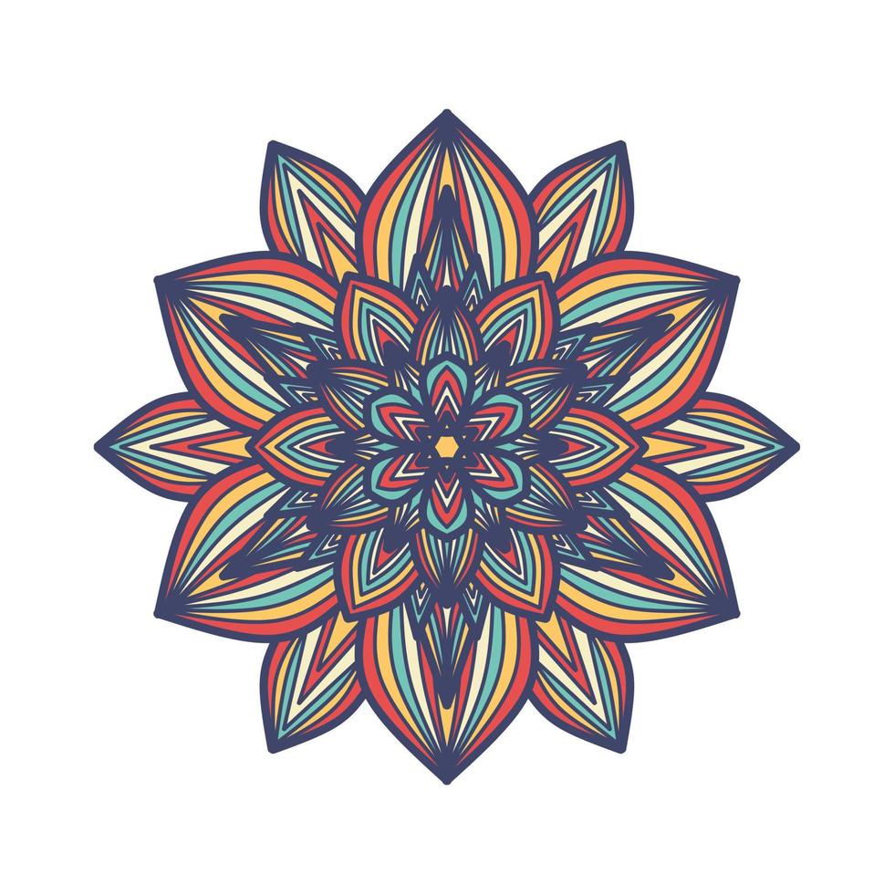 mandala de doodle dessiné à la main de vecteur. mandala ethnique avec ornement tribal coloré. motifs arabes, indiens, ottomans. pour cartes, invitations, t-shirts. illustration de couleur vectorielle. vecteur