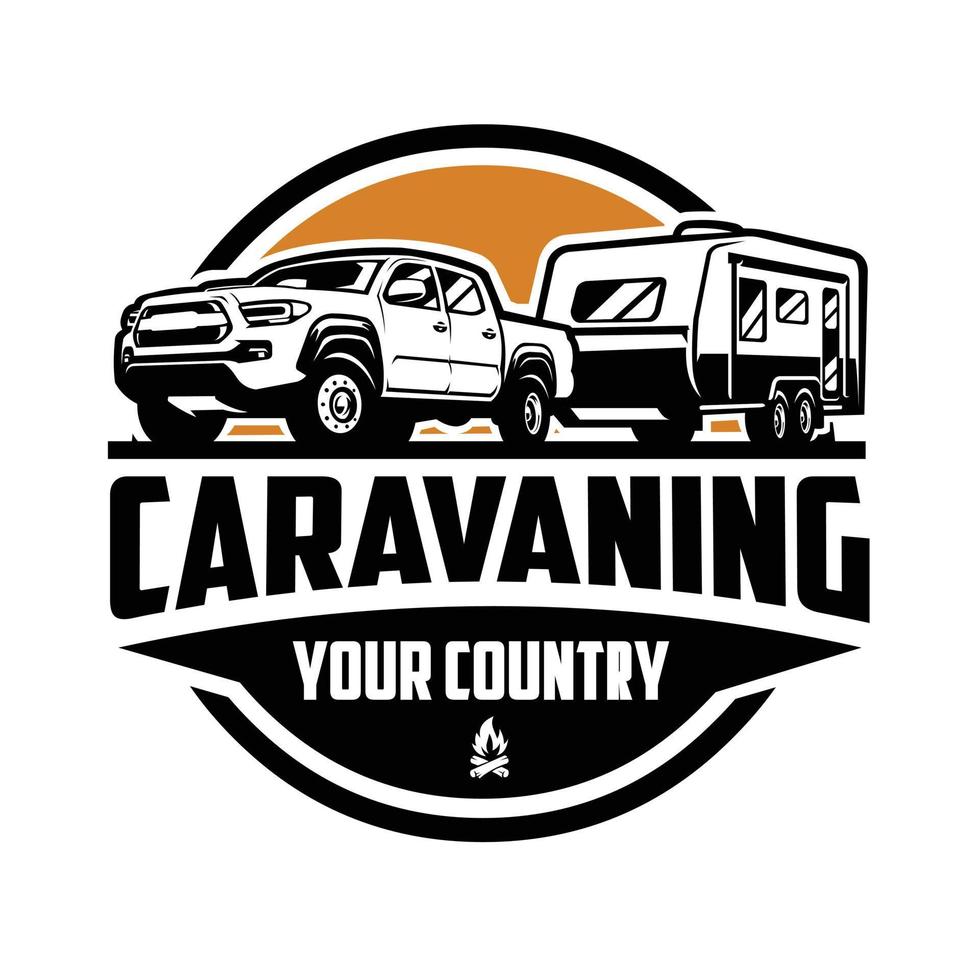 logo caravane aventure caravane. vecteur d'emblème de caravane de remorquage de camion isolé