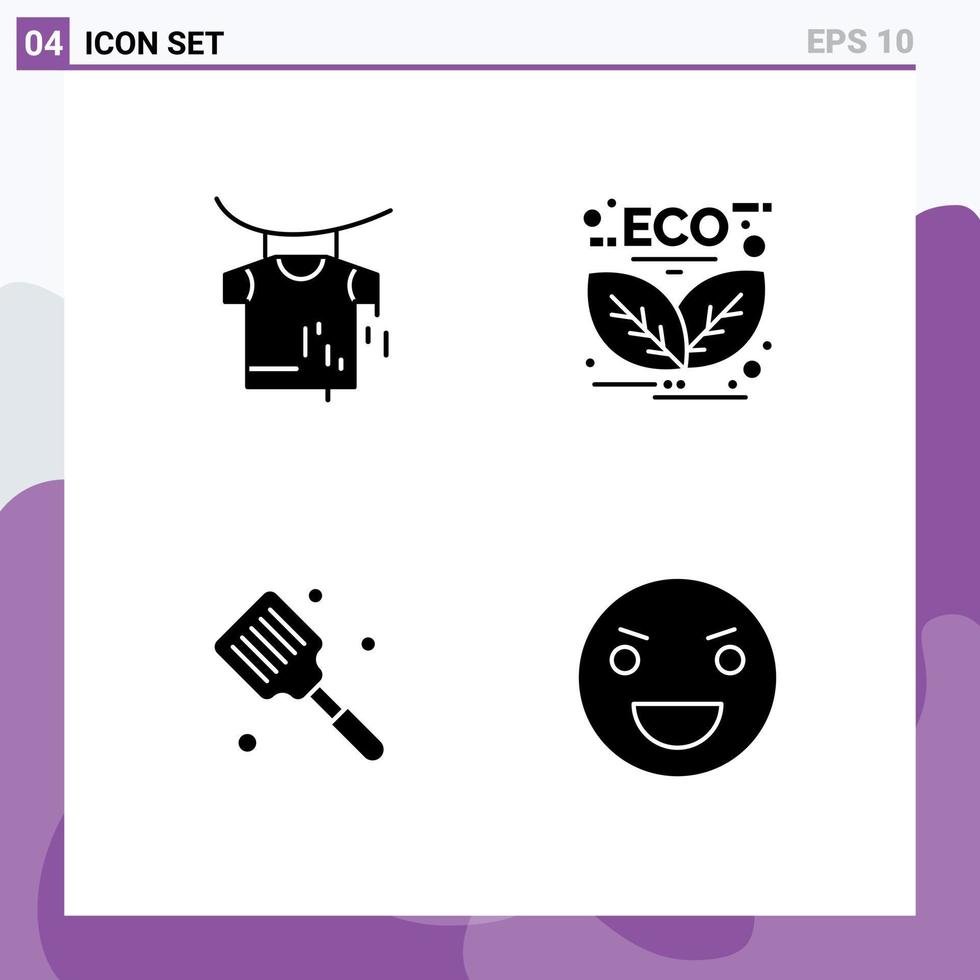 4 concept de glyphe solide pour sites Web mobiles et applications vêtements cuisson feuille vert flipper éléments de conception vectoriels modifiables vecteur