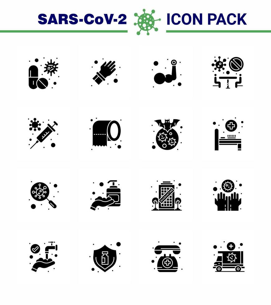prévention des coronavirus ensemble d'icônes 16 icône noire de glyphe solide telle que réunion interdite protéger la musculation main coronavirus viral 2019nov éléments de conception de vecteur de maladie