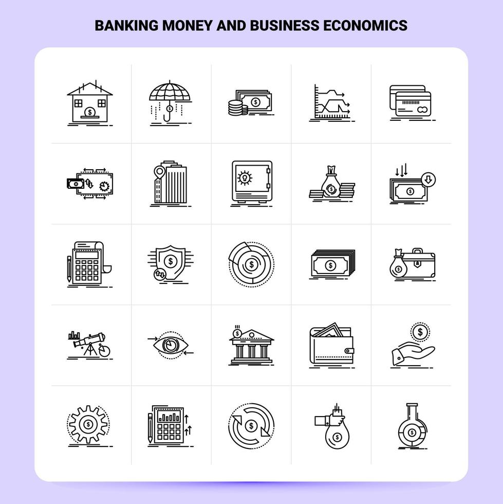 contour 25 argent bancaire et économie d'entreprise jeu d'icônes conception de style de ligne vectorielle icônes noires définies pack de pictogrammes linéaires idées d'affaires web et mobiles conception illustration vectorielle vecteur