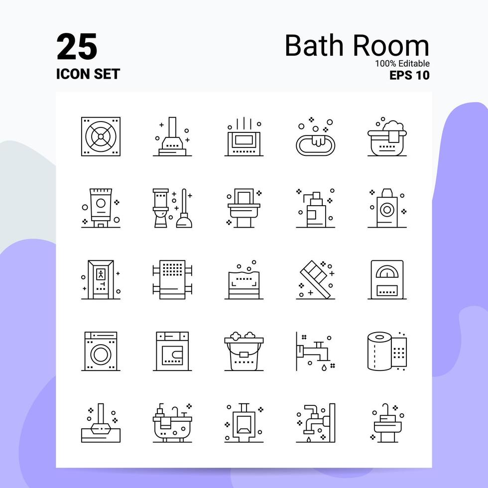 25 jeu d'icônes de salle de bain 100 fichiers eps modifiables 10 idées de concept de logo d'entreprise conception d'icône de ligne vecteur