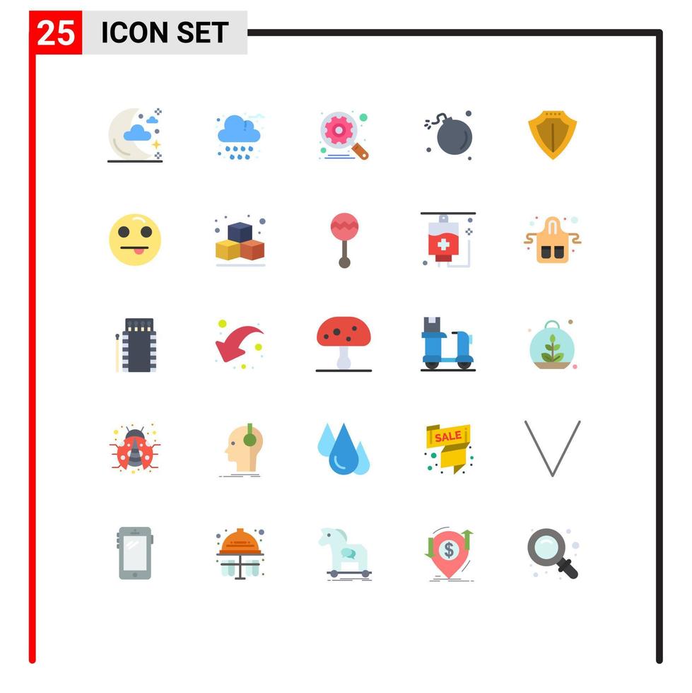 ensemble de 25 symboles d'icônes d'interface utilisateur modernes signes pour les éléments de conception de vecteur modifiables de bombe d'explosion de moteur de météore de bouclier